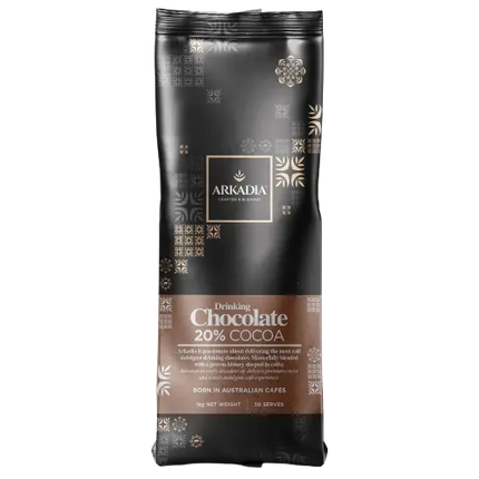 Arkadia Cocoa Chocolate 1kg by Danes Specialty Coffee, showing a close-up of the rich, smooth chocolate bar with packaging.