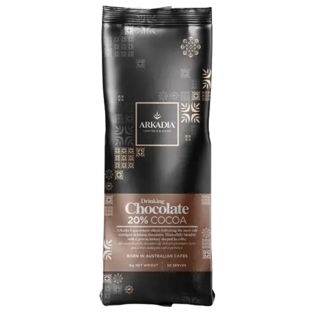 Arkadia Cocoa Chocolate 1kg by Danes Specialty Coffee, showing a close-up of the rich, smooth chocolate bar with packaging.