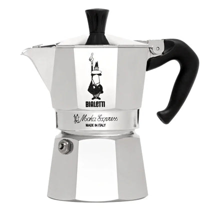 Bialetti Moka Express 3-cup stovetop coffee maker by Danes Specialty Coffee with polished metal finish and ergonomic handle
