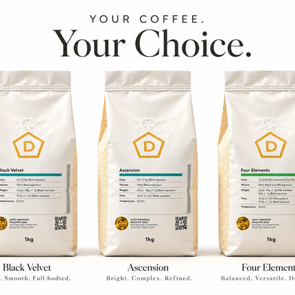 Black Velvet, Ascension and Four Elements 1kg coffee blends available in the Danes Fressko bundle.