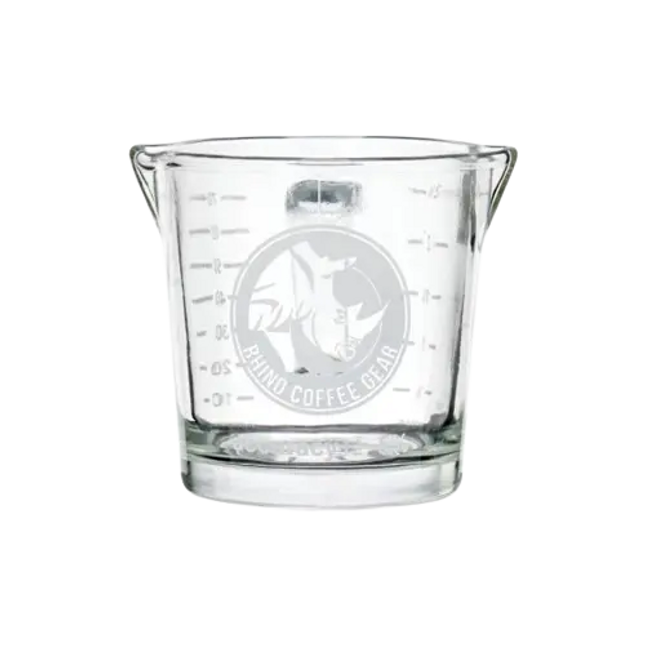 Danes Specialty Coffee double spout 70ml shot glass, coffee accessory with two pouring spouts, clear glass for precise pouring.