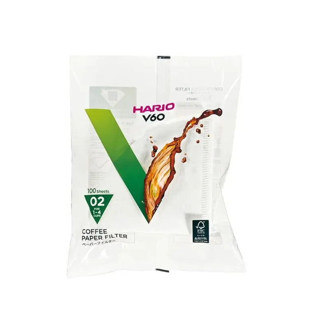 Hario V60 Paper Filters 02 for brewing, 100-pack, Danes Specialty Coffee, white cone-shaped filters for pour-over coffee brewing