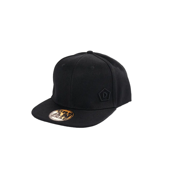 Danes Snapback Cap from Danes Specialty Coffee, black merchandise hat with structured crown and adjustable snapback closure.
